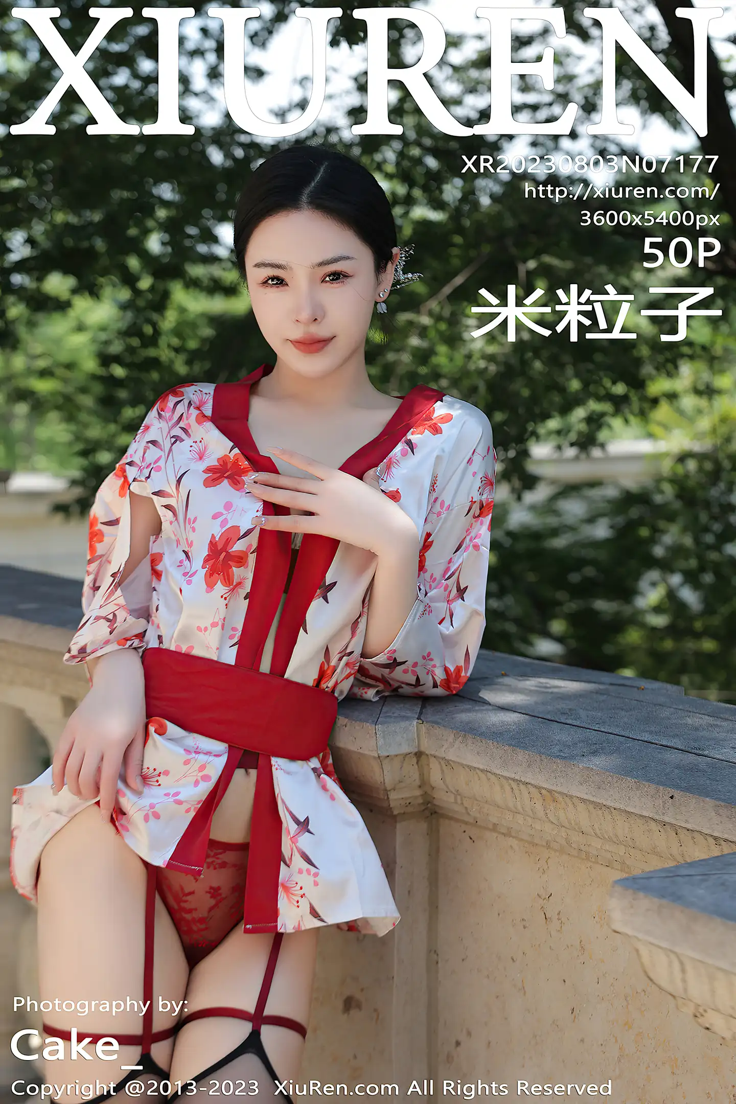 [XiuRen秀人网]No.7177_模特米粒子脱性感和服露红色蕾丝内衣配黑丝吊袜迷人诱惑写真50P-秀人网 - XiuRen.Space